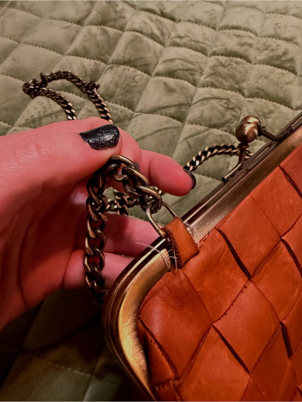 Margot New York Leather Woven Crossbody Bag with Chain Strap - Picture 4 of 5